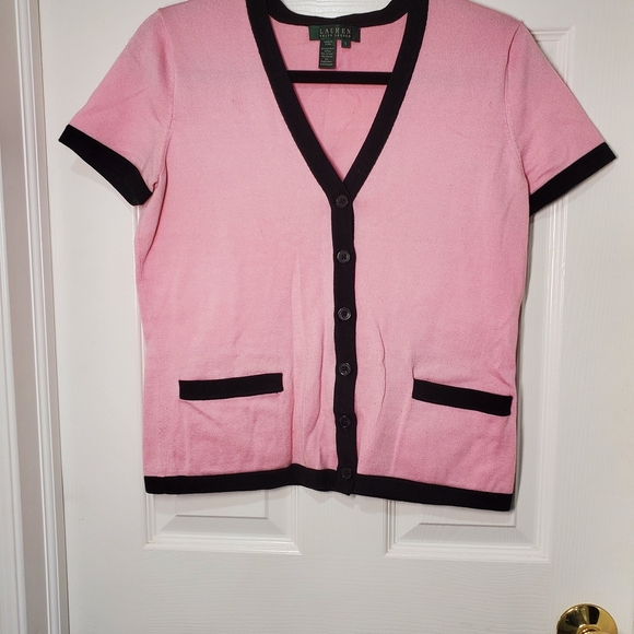 Ralph Lauren Womens Short Sleeve Sweater w. Black Trim Used Excellent Condition - Picture 1 of 10